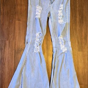 Rue21 Light Blue Distressed Flare Jeans